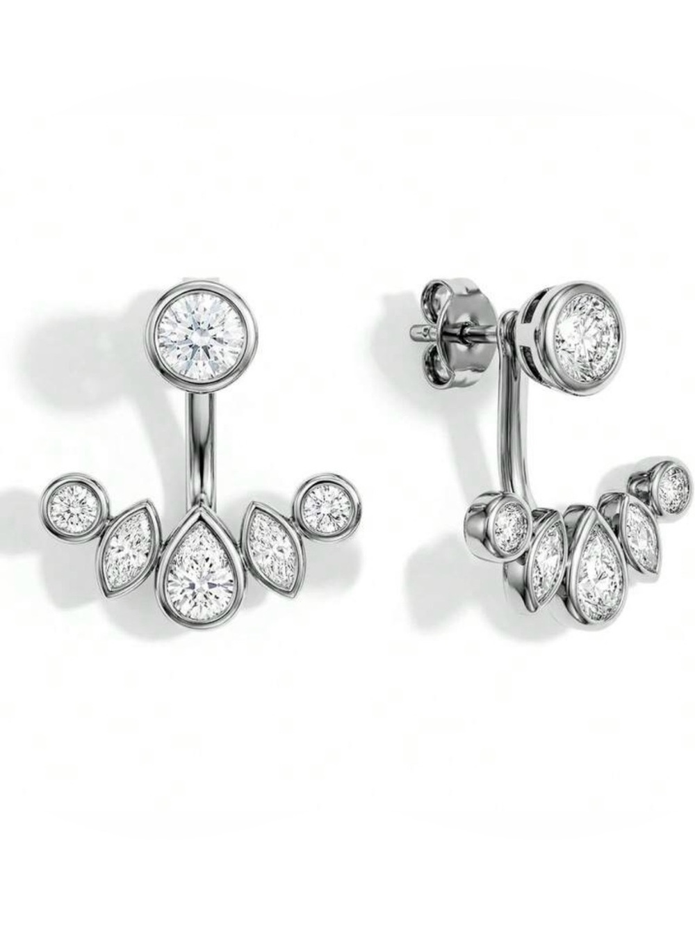 Sterling Silver Cubic Zirconia Ear Jacket Earrings - Sparkling White